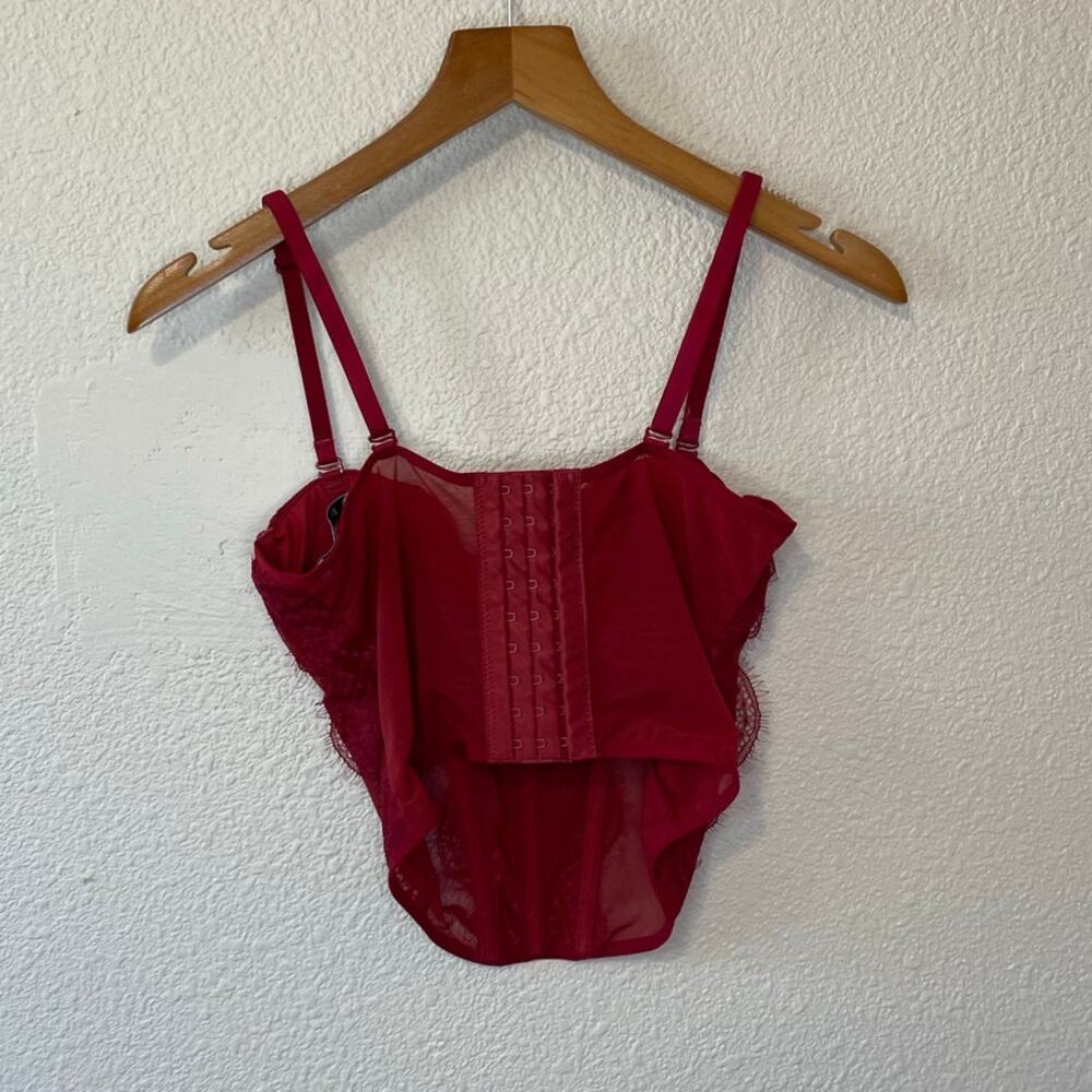 Faded Rose Sexy Romantic Deep Red Lace Classic Ribbed Corset Bustier Top Small - Picture 9 of 9